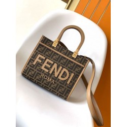 Borse tote piccola Fendi Sunshine tessuto jacquard FF marrone Borse tote piccola Fendi Sunshine tessuto jacquard FF marrone