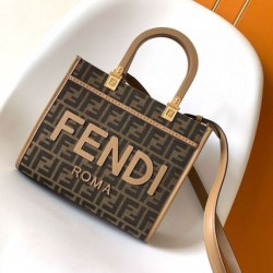 Replica Borse tote piccola Fendi Sunshine tessuto jacquard FF marrone Riproduzione Fedele Borse Replica tote piccola Fendi Sunshine tessuto jacquard FF marrone imitazioni