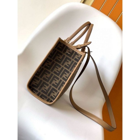 Replica Borse tote piccola Fendi Sunshine tessuto jacquard FF marrone Riproduzione Fedele Borse Replica tote piccola Fendi Sunshine tessuto jacquard FF marrone imitazioni