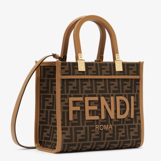 Replica Borse tote piccola Fendi Sunshine tessuto jacquard FF marrone Riproduzione Fedele Borse Replica tote piccola Fendi Sunshine tessuto jacquard FF marrone imitazioni
