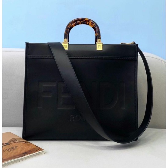 Replica Fendi Sunshine Medium Shopper Borsa vitello nera Riproduzione Fedele Fendi Sunshine Medium Shopper Borsa vitello nera imitazioni
