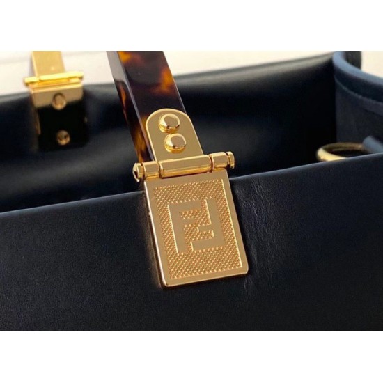 Replica Fendi Sunshine Medium Shopper Borsa vitello nera Riproduzione Fedele Fendi Sunshine Medium Shopper Borsa vitello nera imitazioni