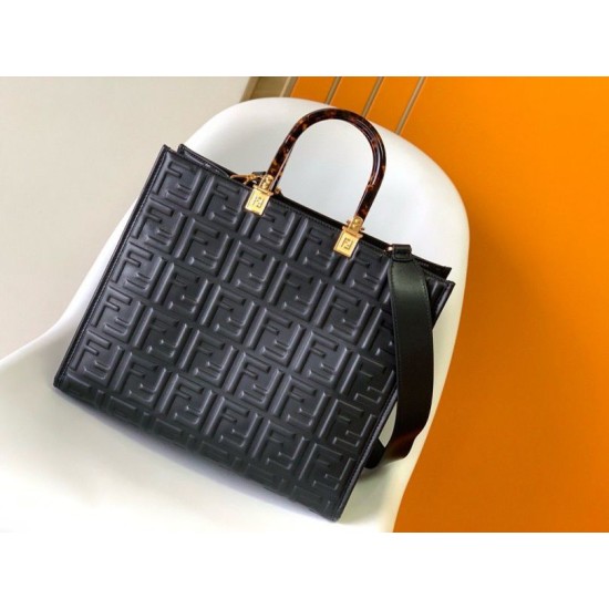 Replica Borsa tote media Fendi Sunshine vitello FF nera Riproduzione Fedele Borsa tote media Fendi Sunshine vitello FF nera imitazioni