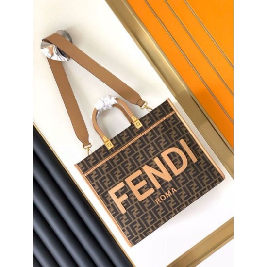 Replica Borse tote media Fendi Sunshine tessuto jacquard FF marrone Riproduzione Fedele Borse Replica tote media Fendi Sunshine tessuto jacquard FF marrone imitazioni