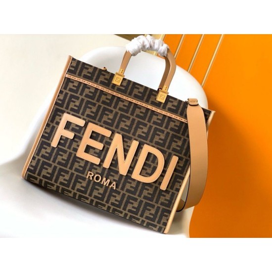 Replica Borse tote media Fendi Sunshine tessuto jacquard FF marrone Riproduzione Fedele Borse Replica tote media Fendi Sunshine tessuto jacquard FF marrone imitazioni
