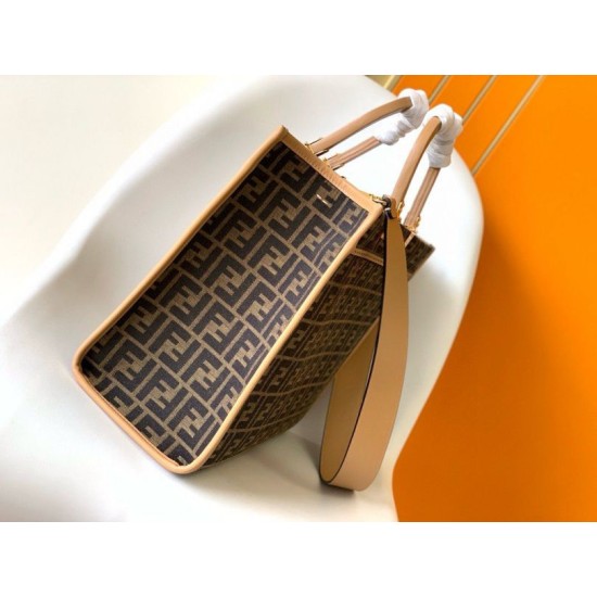Replica Borse tote media Fendi Sunshine tessuto jacquard FF marrone Riproduzione Fedele Borse Replica tote media Fendi Sunshine tessuto jacquard FF marrone imitazioni