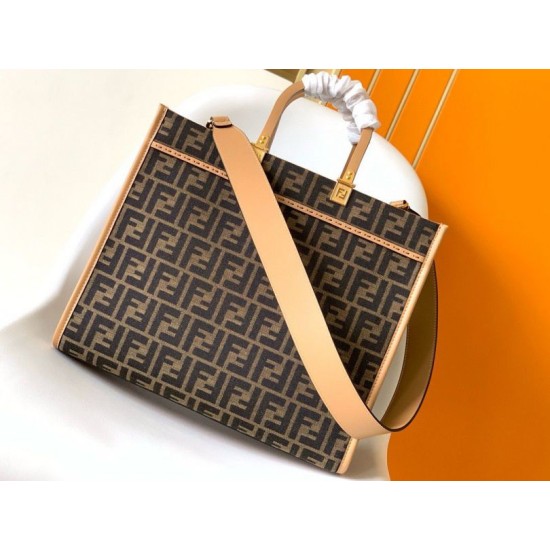 Replica Borse tote media Fendi Sunshine tessuto jacquard FF marrone Riproduzione Fedele Borse Replica tote media Fendi Sunshine tessuto jacquard FF marrone imitazioni