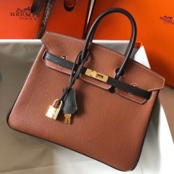 Replica Perfette Borsa Hermes Birkin bicolore 25cm marrone/nero Clemence imitazioni