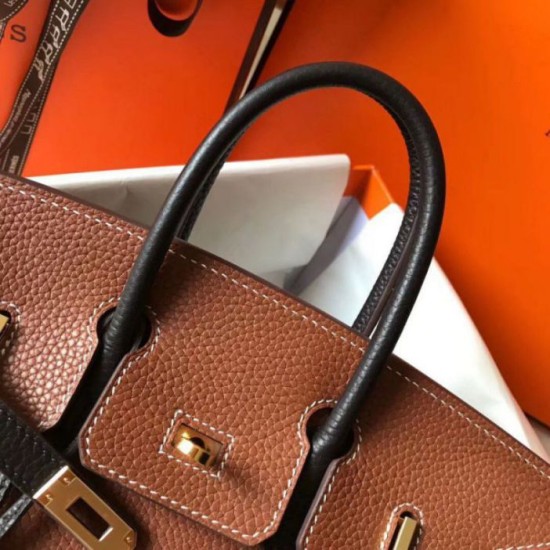 Borsa Hermes Birkin bicolore 25cm marrone/nero Clemence Replica Replica Perfette Borsa Hermes Birkin bicolore 25cm marrone/nero Clemence imitazioni