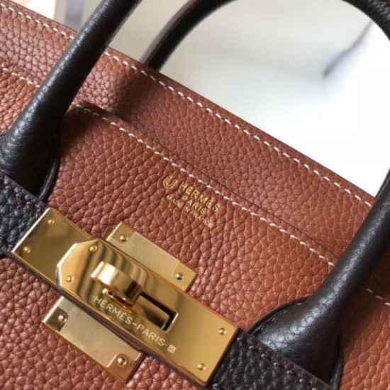 Borsa Hermes Birkin bicolore 25cm marrone/nero Clemence Replica Replica Perfette Borsa Hermes Birkin bicolore 25cm marrone/nero Clemence imitazioni