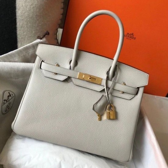 Hermes Pearl Grey Clemence Birkin 30cm Bora Pari replica GHW qualità specchio Replica Perfette Hermes Pearl Grey Clemence Birkin 30cm Bora Pari GHW imitazioni