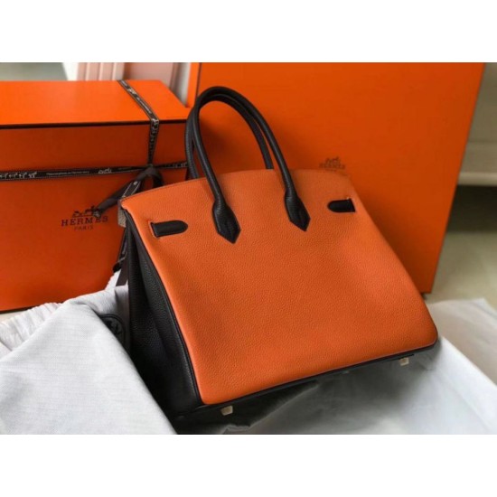 Hermes Birkin Tri-Color 35cm Borsa Arancione/Bianco/Nero Clemence Replica Replica Perfette Hermes Birkin Tri-Color 35cm Borsa Arancione/Bianco/Nero Clemence imitazioni