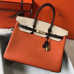 Replica Perfette Hermes Birkin Tri-Color 35cm Borsa Arancione/Bianco/Nero Clemence imitazioni