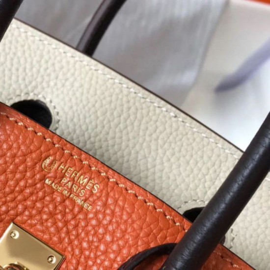 Hermes Birkin Tri-Color 35cm Borsa Arancione/Bianco/Nero Clemence Replica Replica Perfette Hermes Birkin Tri-Color 35cm Borsa Arancione/Bianco/Nero Clemence imitazioni
