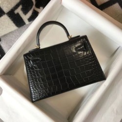 Hermes Kelly Mini II Borsa Nero Embossed Crocodile Replica Replica Perfette Hermes Kelly Mini II Borsa Nero Embossed Crocodile imitazioni