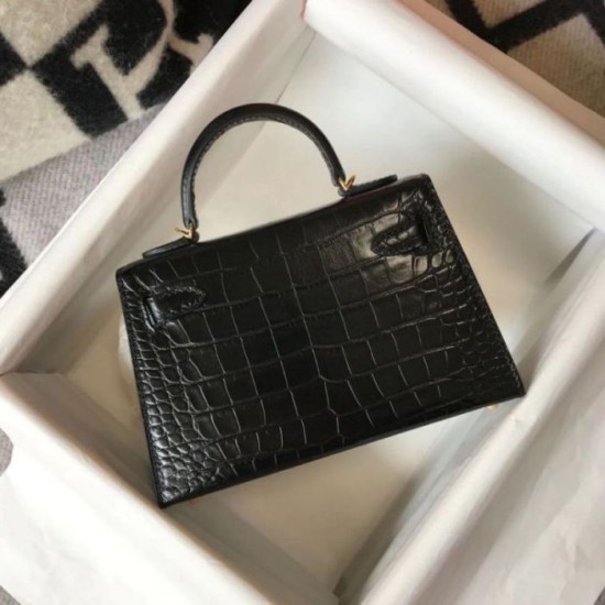 Hermes Kelly Mini II Borsa Nero Embossed Crocodile Replica Replica Perfette Hermes Kelly Mini II Borsa Nero Embossed Crocodile imitazioni