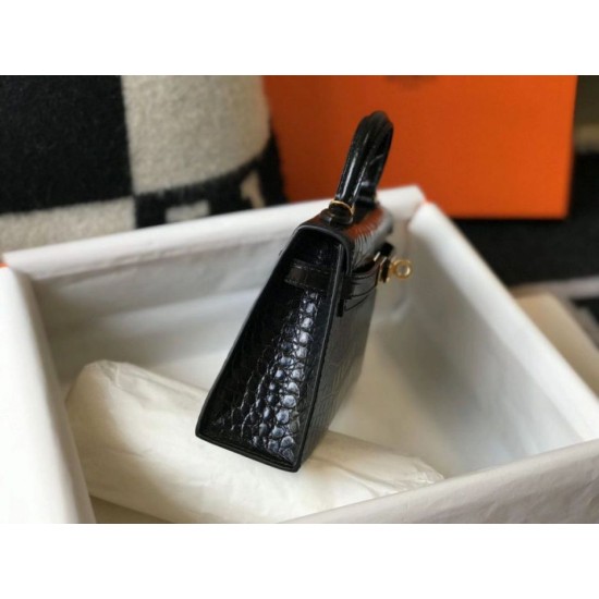 Hermes Kelly Mini II Borsa Nero Embossed Crocodile Replica Replica Perfette Hermes Kelly Mini II Borsa Nero Embossed Crocodile imitazioni