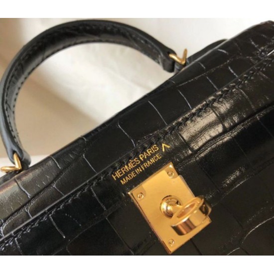 Hermes Kelly Mini II Borsa Nero Embossed Crocodile Replica Replica Perfette Hermes Kelly Mini II Borsa Nero Embossed Crocodile imitazioni