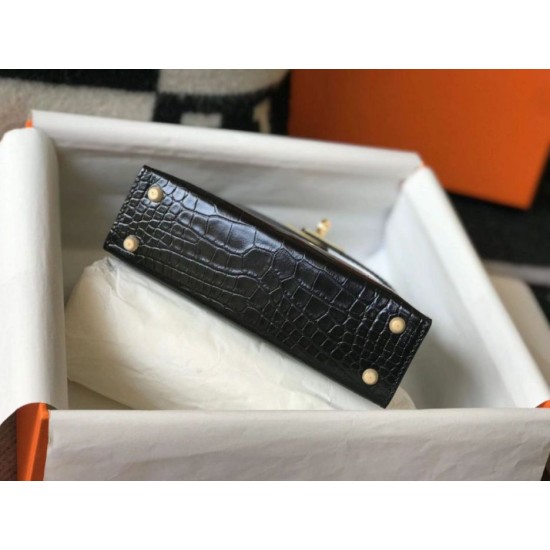 Hermes Kelly Mini II Borsa Nero Embossed Crocodile Replica Replica Perfette Hermes Kelly Mini II Borsa Nero Embossed Crocodile imitazioni