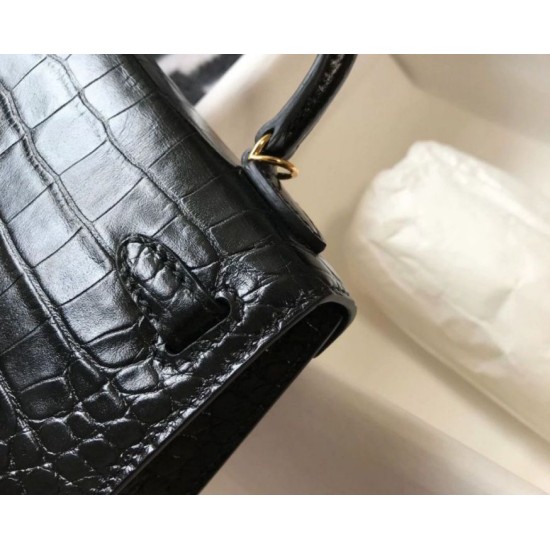 Hermes Kelly Mini II Borsa Nero Embossed Crocodile Replica Replica Perfette Hermes Kelly Mini II Borsa Nero Embossed Crocodile imitazioni
