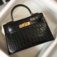 Hermes Kelly Mini II Borsa Nero Embossed Crocodile Replica Replica Perfette Hermes Kelly Mini II Borsa Nero Embossed Crocodile imitazioni