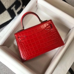 Hermes Kelly Mini II Borsa Rosso Embossed Crocodile Replica Replica Perfette Hermes Kelly Mini II Borsa Rosso Embossed Crocodile imitazioni