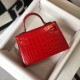 Hermes Kelly Mini II Borsa Rosso Embossed Crocodile Replica Replica Perfette Hermes Kelly Mini II Borsa Rosso Embossed Crocodile imitazioni