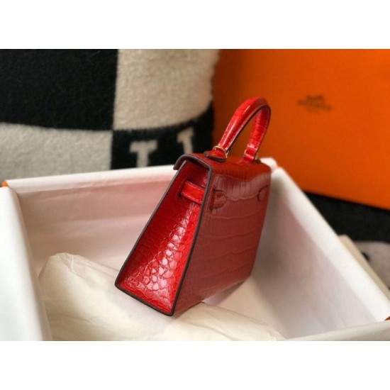 Hermes Kelly Mini II Borsa Rosso Embossed Crocodile Replica Replica Perfette Hermes Kelly Mini II Borsa Rosso Embossed Crocodile imitazioni