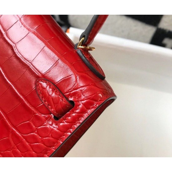 Hermes Kelly Mini II Borsa Rosso Embossed Crocodile Replica Replica Perfette Hermes Kelly Mini II Borsa Rosso Embossed Crocodile imitazioni