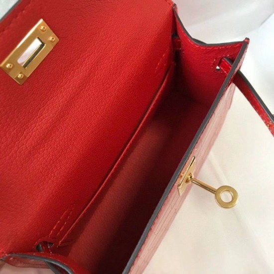Hermes Kelly Mini II Borsa Rosso Embossed Crocodile Replica Replica Perfette Hermes Kelly Mini II Borsa Rosso Embossed Crocodile imitazioni