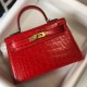 Hermes Kelly Mini II Borsa Rosso Embossed Crocodile Replica Replica Perfette Hermes Kelly Mini II Borsa Rosso Embossed Crocodile imitazioni