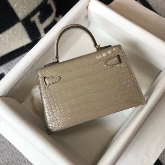 Hermes Kelly Mini II Borsa Taupe Embossed Crocodile Replica Replica Perfette Hermes Kelly Mini II Borsa Taupe Embossed Crocodile imitazioni