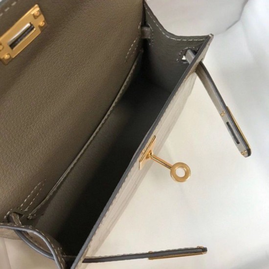 Hermes Kelly Mini II Borsa Taupe Embossed Crocodile Replica Replica Perfette Hermes Kelly Mini II Borsa Taupe Embossed Crocodile imitazioni