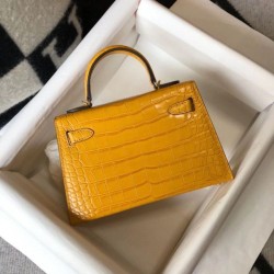 Hermes Kelly Mini II Borsa Yellow Embossed Crocodile Replica Replica Perfette Hermes Kelly Mini II Borsa Yellow Embossed Crocodile imitazioni