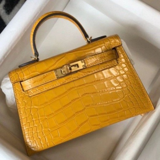 Replica Perfette Hermes Kelly Mini II Borsa Yellow Embossed Crocodile imitazioni