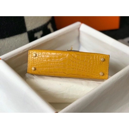 Replica Perfette Hermes Kelly Mini II Borsa Yellow Embossed Crocodile imitazioni
