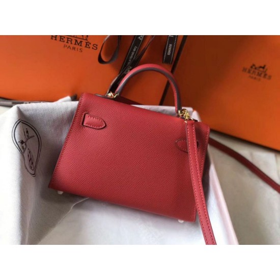 Hermes Kelly Mini II replica Rouge Vif Epsom qualità specchio Replica Perfette Hermes Kelly Mini II Rouge Vif Epsom imitazioni
