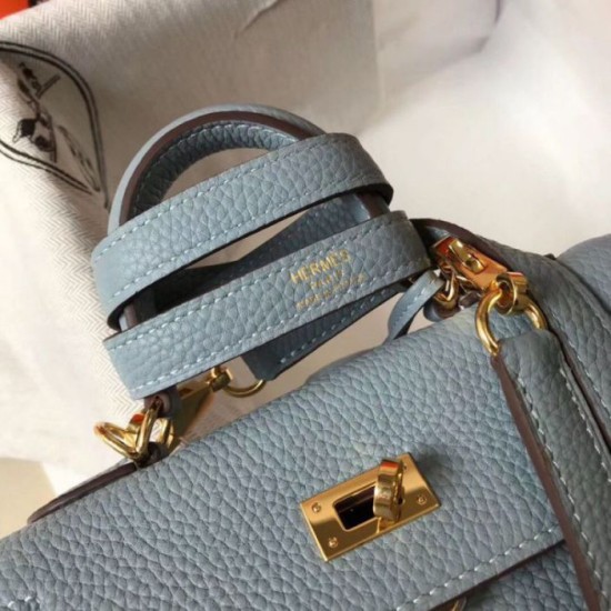 Borsa Hermes Mini Kelly 20cm blu Lin Clemence Replica Replica Perfette Borsa Hermes Mini Kelly 20cm blu Lin Clemence imitazioni
