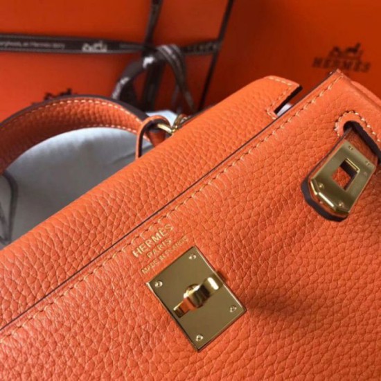 Hermes Mini Kelly 20cm Borse Replica Arancione Clemence qualità specchio Replica Perfette Hermes Mini Kelly 20cm Borse Arancione Clemence imitazioni