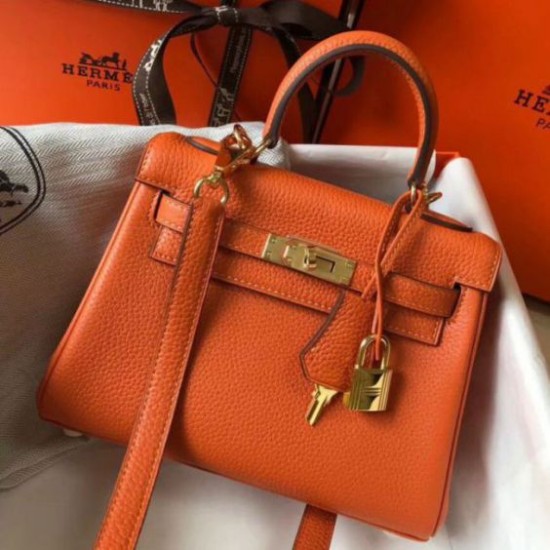 Hermes Mini Kelly 20cm Borse Replica Arancione Clemence qualità specchio Replica Perfette Hermes Mini Kelly 20cm Borse Arancione Clemence imitazioni