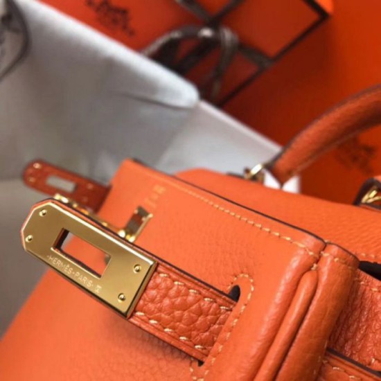 Hermes Mini Kelly 20cm Borse Replica Arancione Clemence qualità specchio Replica Perfette Hermes Mini Kelly 20cm Borse Arancione Clemence imitazioni