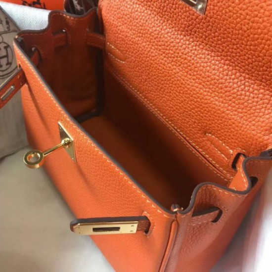 Hermes Mini Kelly 20cm Borse Replica Arancione Clemence qualità specchio Replica Perfette Hermes Mini Kelly 20cm Borse Arancione Clemence imitazioni
