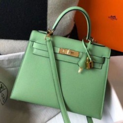 Replica Perfette Hermes Kelly 25cm Sellier Borsa Vert Criquet Epsom imitazioni