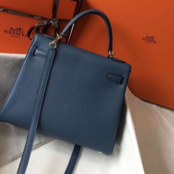 Borsa Hermes Kelly 28cm Retourne blu agata Clemence Replica Replica Perfette Borsa Hermes Kelly 28cm Retourne blu agata Clemence imitazioni