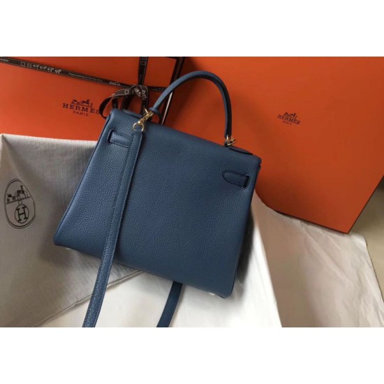 Borsa Hermes Kelly 28cm Retourne blu agata Clemence Replica Replica Perfette Borsa Hermes Kelly 28cm Retourne blu agata Clemence imitazioni