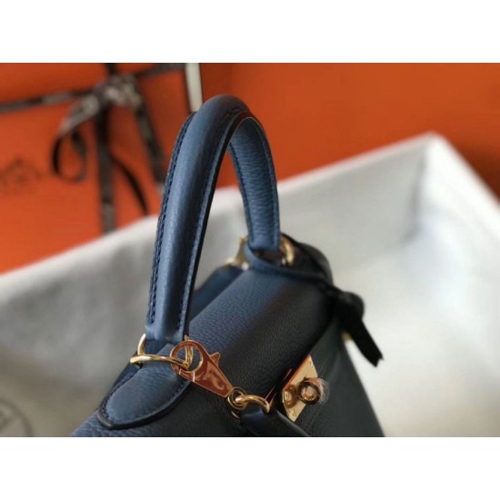 Borsa Hermes Kelly 28cm Retourne blu agata Clemence Replica Replica Perfette Borsa Hermes Kelly 28cm Retourne blu agata Clemence imitazioni
