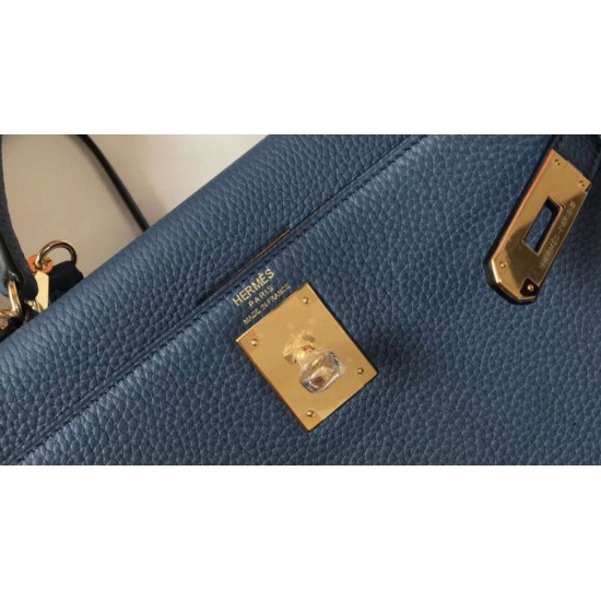Borsa Hermes Kelly 28cm Retourne blu agata Clemence Replica Replica Perfette Borsa Hermes Kelly 28cm Retourne blu agata Clemence imitazioni