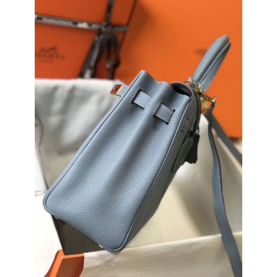 Hermes Kelly 28cm Retourne replica Blue Lin Clemence qualità specchio Replica Perfette Hermes Kelly 28cm Retourne Blue Lin Clemence imitazioni