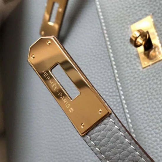 Hermes Kelly 28cm Retourne replica Blue Lin Clemence qualità specchio Replica Perfette Hermes Kelly 28cm Retourne Blue Lin Clemence imitazioni