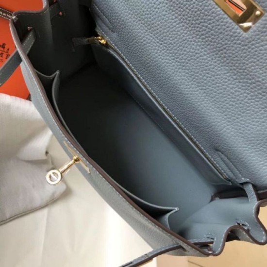 Hermes Kelly 28cm Retourne replica Blue Lin Clemence qualità specchio Replica Perfette Hermes Kelly 28cm Retourne Blue Lin Clemence imitazioni